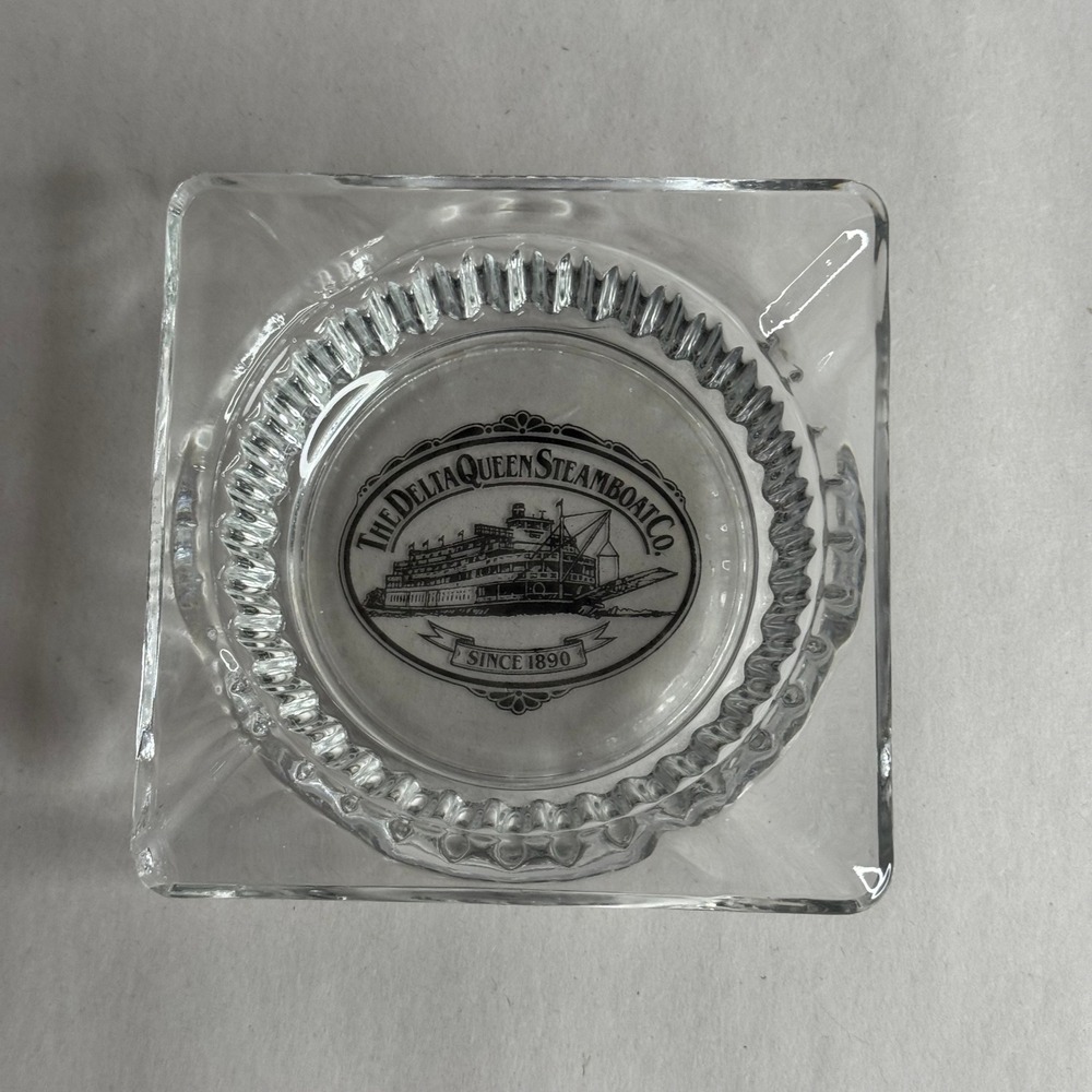 Vintage‎ Delta Queen Steamboat Co Glass Ashtray Clear Square Since 1890